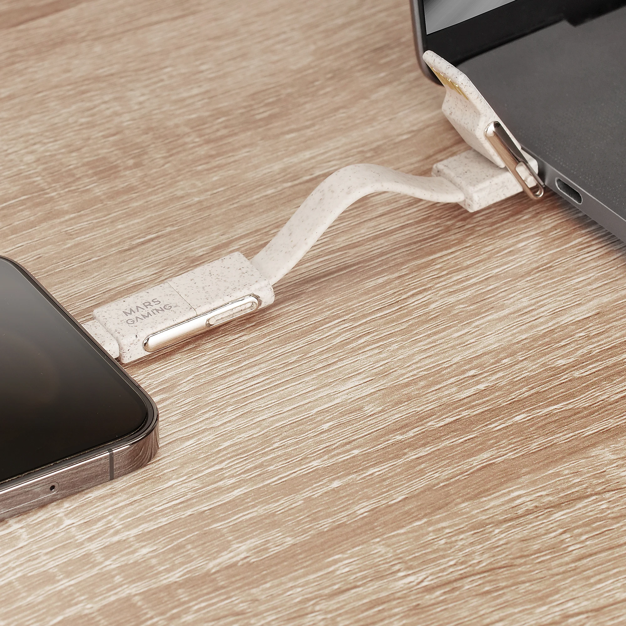 Mars Gaming MCA-ECO, Pack 2x Cables de Carga ECO Fibra de Trigo, Cable USB 1m + Cable Llavero Magnético, Transferencia Datos y Carga Rápida 3.1A 50W, Cable Antienredos USB-C/USB-A/MicroUSB/Lightning - imagen 5