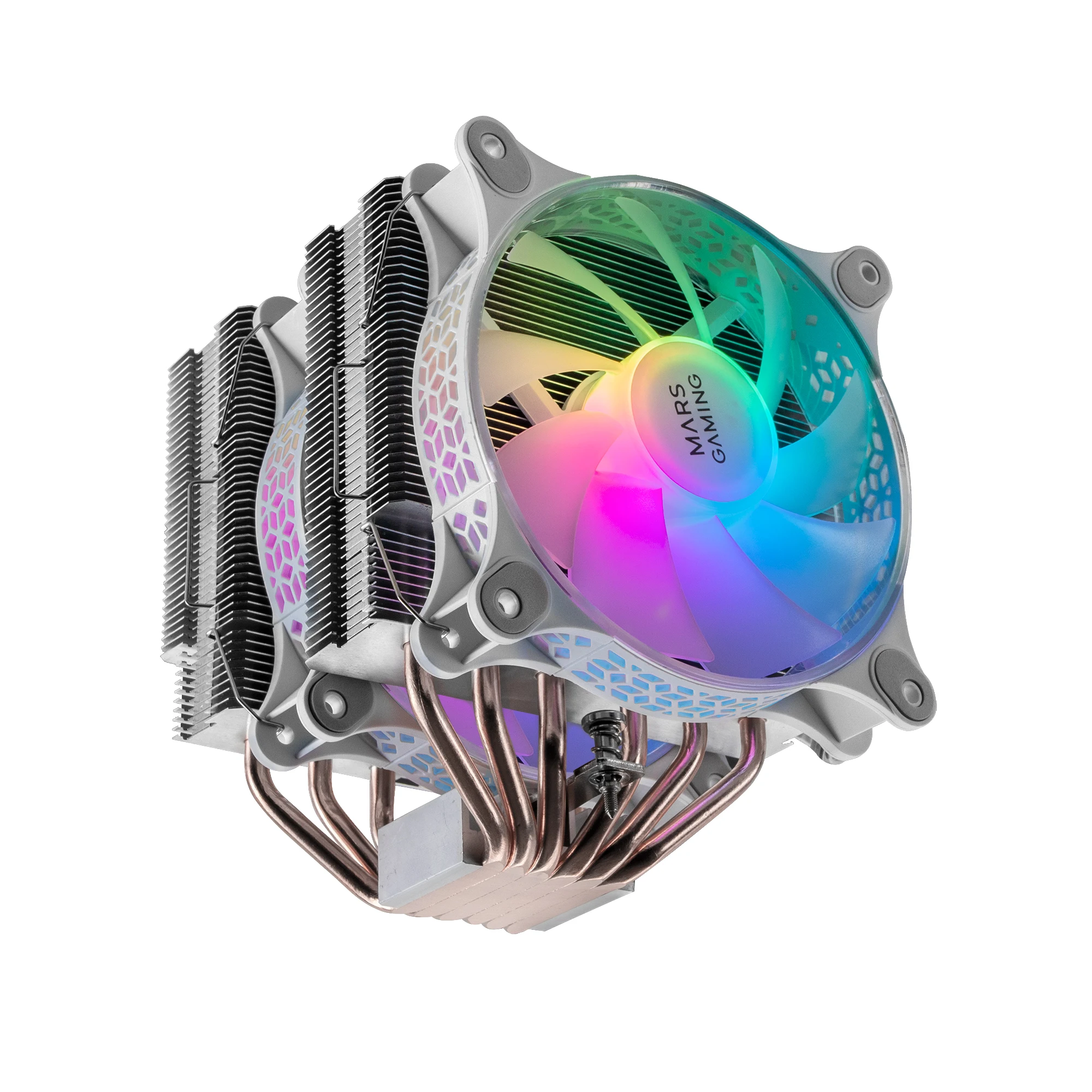 Mars Gaming MCPU-XT, Disipador CPU, Doble Torre Refrigeración, 6 Heatpipes HCT, TDP 300W, 2 Ventiladores ARGB PWM 12cm, Disipador de Calor Negro o Blanco - imagen 2