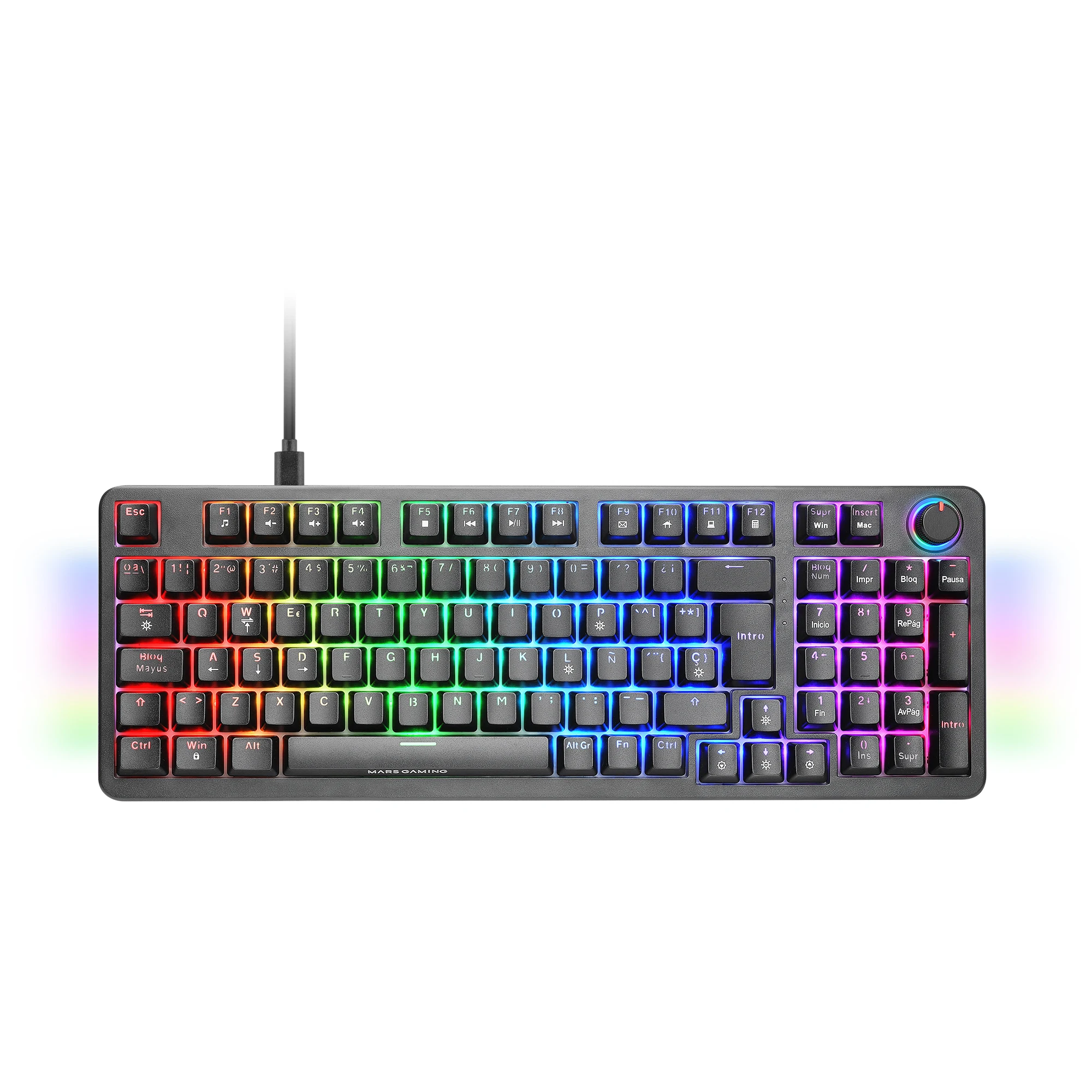 Mars Gaming MKPRO, Teclado Mecánico Gaming Completo, RGB Chroma, Switches Hot-Swap Mecánicos, Antighosting, Rueda de Control, Software Avanzado, Multiplataforma, Switch Silent , Idioma Español, Francés, Portugués, Italiano o Americano, Negro