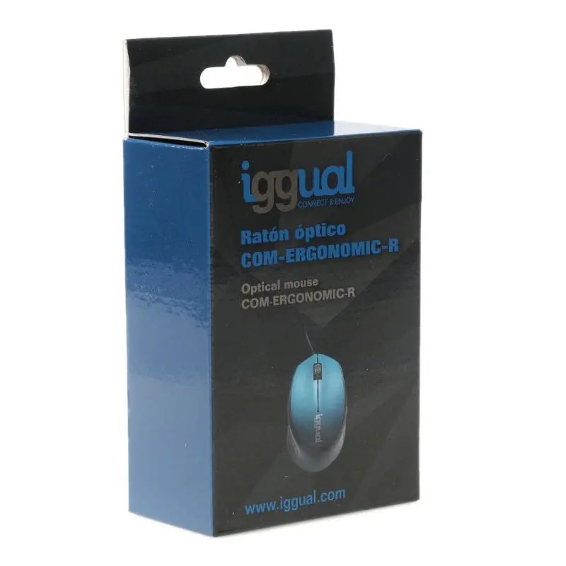Iggual Com-Ergonomic-R Optical Mouse 800DPI Blue, ergonomic wired design with 3 buttons, 1.2m cable, and compatibility for Windows, macOS, and Linux, perfect for office use and enhancing comfort while working. - imagen 4
