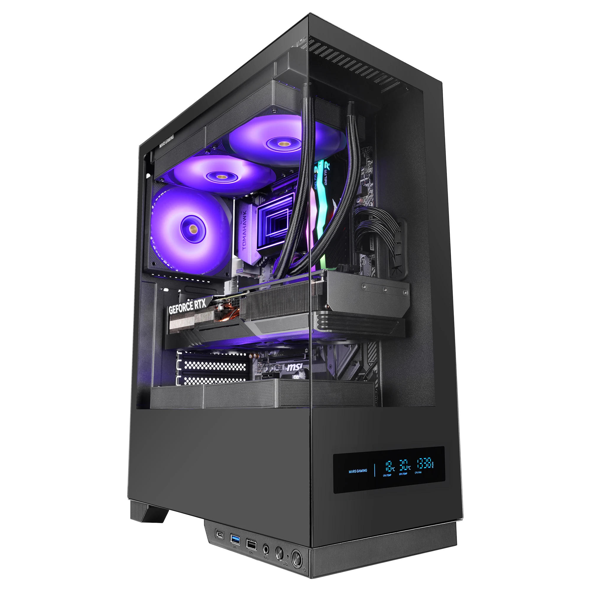 Mars Gaming MC-PULSAR, Caja Gaming ATX, Pantalla LCD Frontal en Tiempo Real, Doble Cristal Templado Frontal y Lateral, Sistema de Cableado CABLEHATCH, Refrigeración Líquida hasta 240mm, Caja PC ATX Negra o Blanca - imagen 2