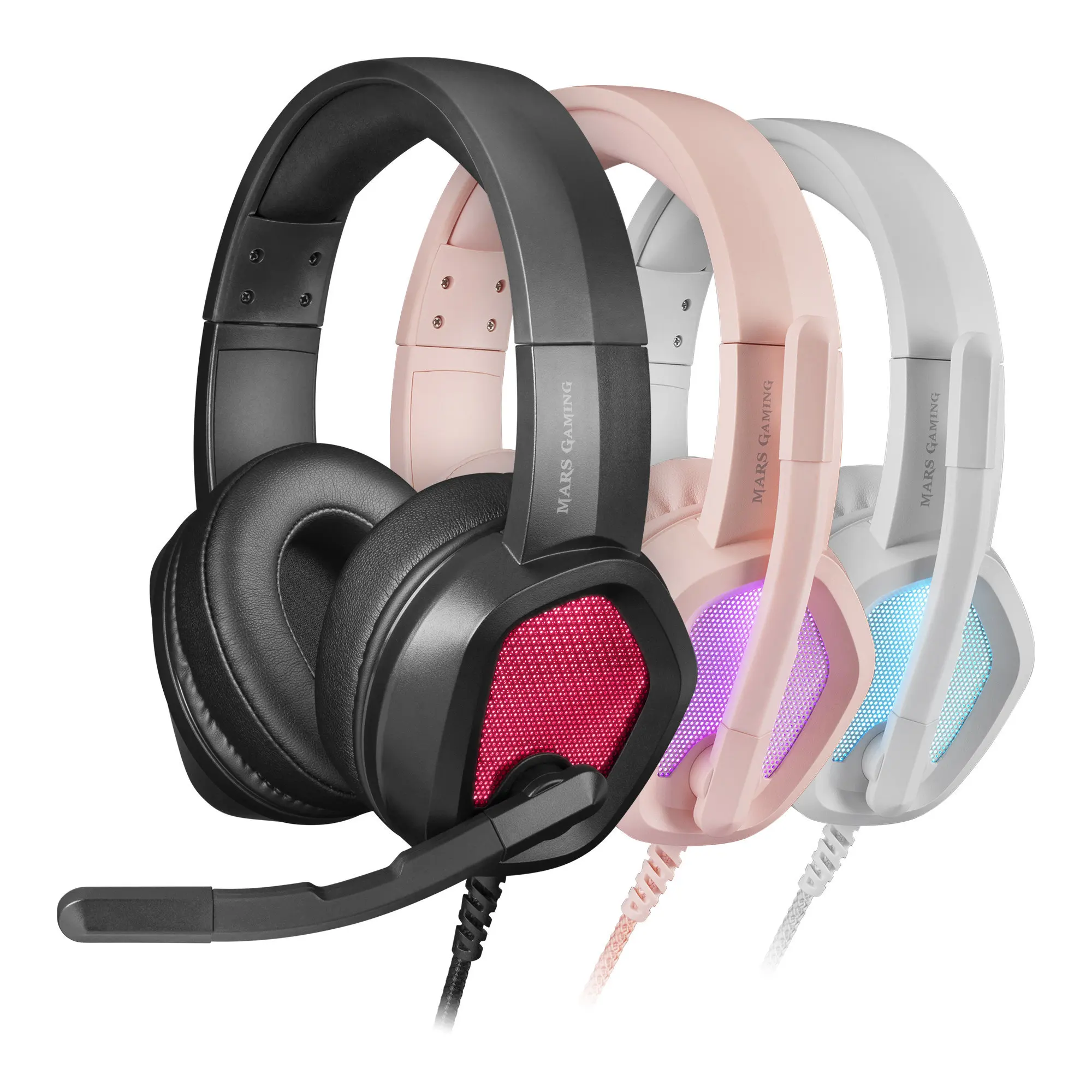 Mars Gaming MH320, Auriculares Gaming Neodimio, Iluminación RGB Flow, Micrófono y Caja de Control, Auriculares Gaming Negro, Rosa o Blanco