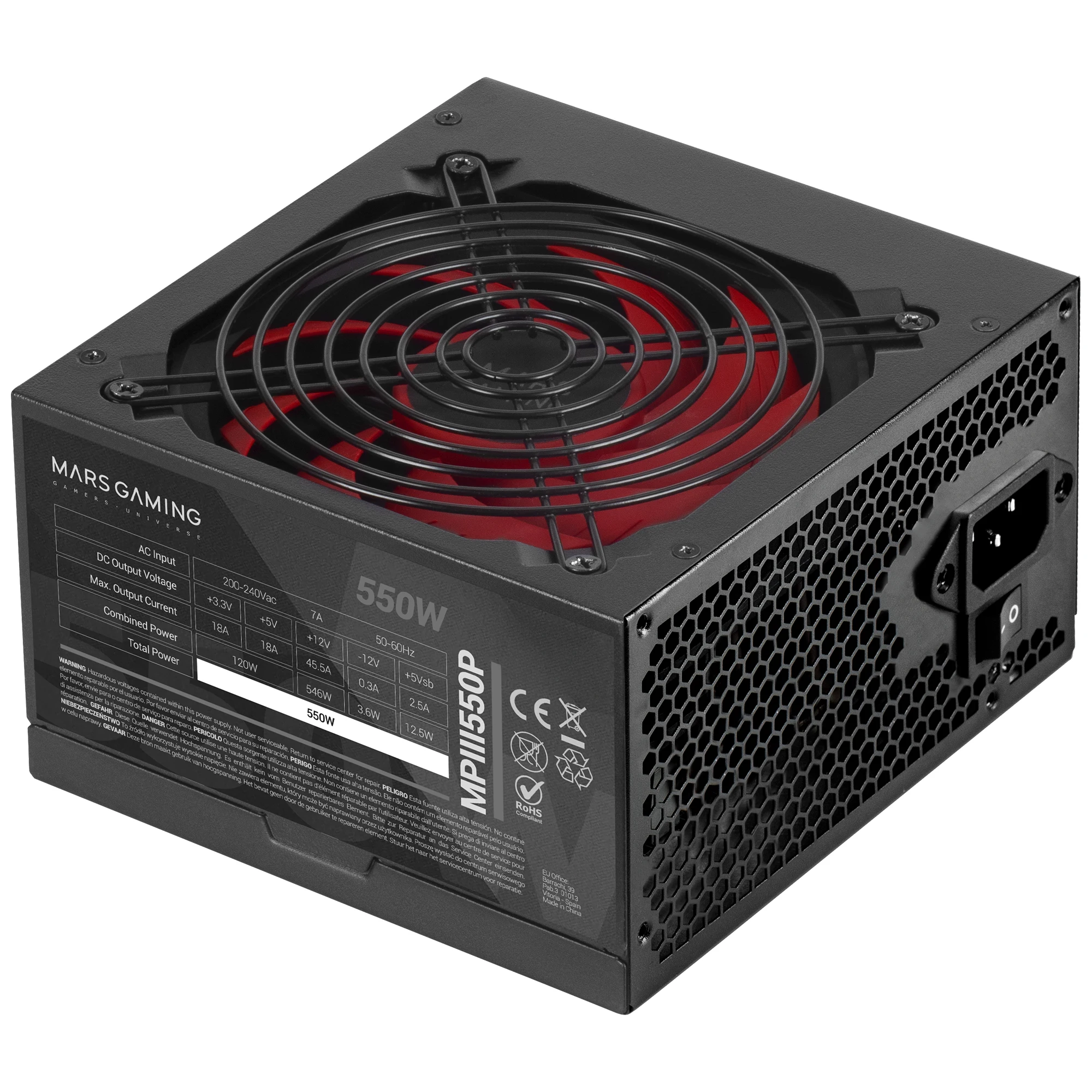 Mars Gaming MPIII550P, Fuente Alimentación PC ATX 550W, 5 Años de Garantía, 85% Eficiencia, Sistema Digital APFC, Ventilador FDB 120mm AI-RPM, Tecnologías DC-DC y SMD, Cables Planos Extralargos, Fuente de Ordenador Negra o Blanca