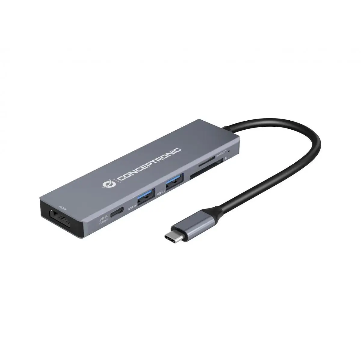 Conceptronic DONN23G base para portátil y replicador de puertos Alámbrico USB 3.2 Gen 1 (3.1 Gen 1) Type-C Gris