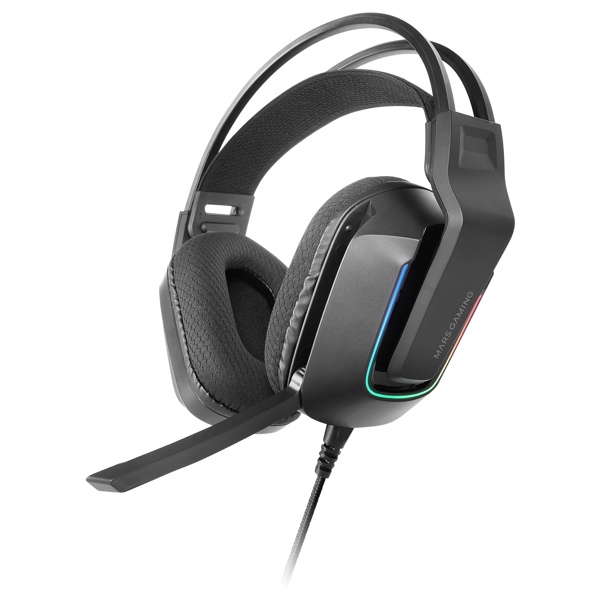 Mars Gaming MH-STRIKE, Auriculares Gaming FRGB Rainbow, Diseño Ergonómico, Drivers Neodimio 50 mm, Micrófono Plegable, Controles Integrados, Almohadillas Air, Diadema Ajustable, Multiplataforma, Cascos PC Negros o Blancos