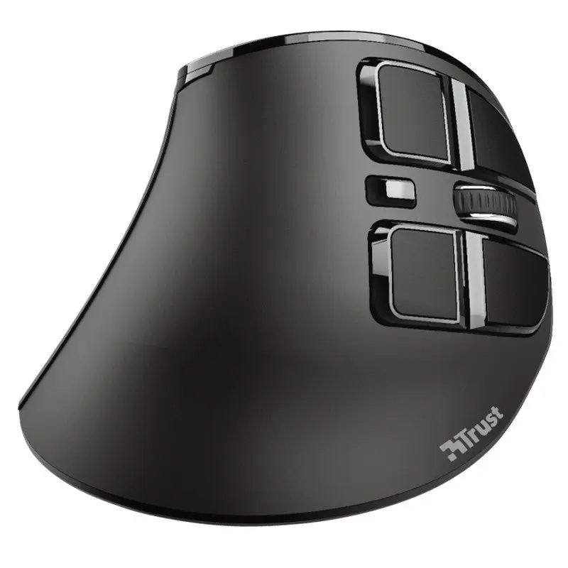 Trust Voxx Wireless Ergonomic Mouse 2400DPI, featuring a vertical design that reduces wrist strain, customizable buttons, LED display for settings, and Bluetooth connectivity, ideal for office use and compatible with various systems. - imagen 4