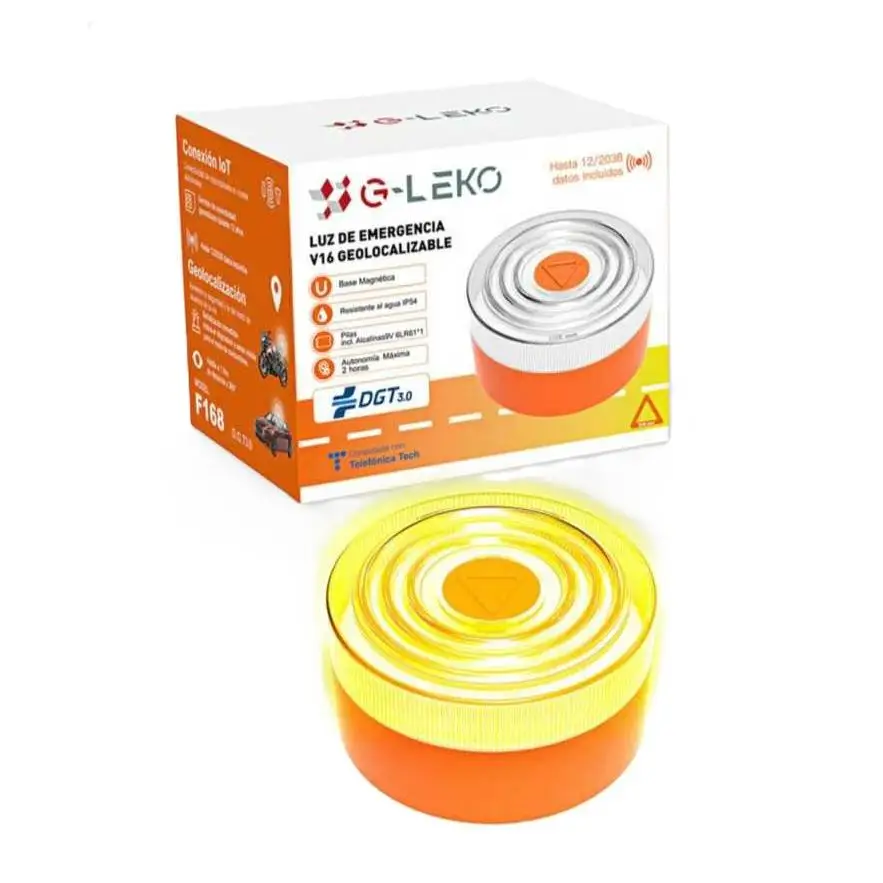 Baliza V16 Homologada DGT con Geolocalización - Luz de Emergencia Con Conexión hasta 2038, Tecnología NB-IoT, Base Imantada,IP54 - Cumple Normativa 2026 para Coches y Motos  [Clase de eficiencia energética A]