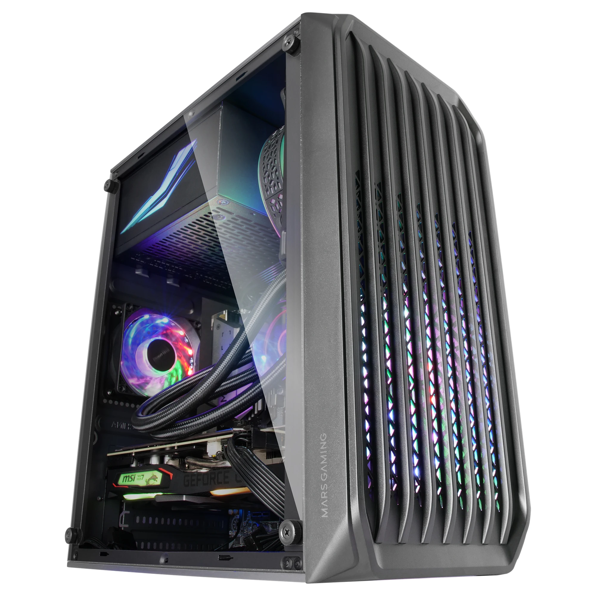 Mars Gaming MC-S2, Caja PC Gaming Compacta Micro-ATX, Rejilla Frontal, Ventana Lateral, Soporte Refrigeración Líquida, 2 Ventiladores FRGB, Caja PC Negro o Blanco - imagen 4
