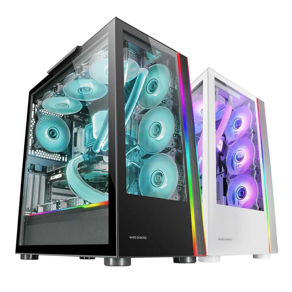 Mars Gaming MC-ULTRA, Torre Gaming Custom XXL E-ATX, Doble Tira LED ARGB, Doble Ventana Cristal Templado, Estructura Cámara Dual Vertical, Caja PC Negro o Blanco