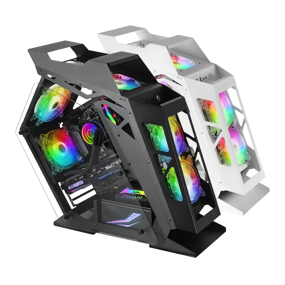 Mars Gaming MC61, Caja PC Gaming Compacta Micro-ATX, Doble Ventana Cristal Templado, Diseño Futurista, Controlador ARGB con Mando a Distancia, 4 Ventiladores Chroma RGB 12cm, Caja PC Negro o Blanco