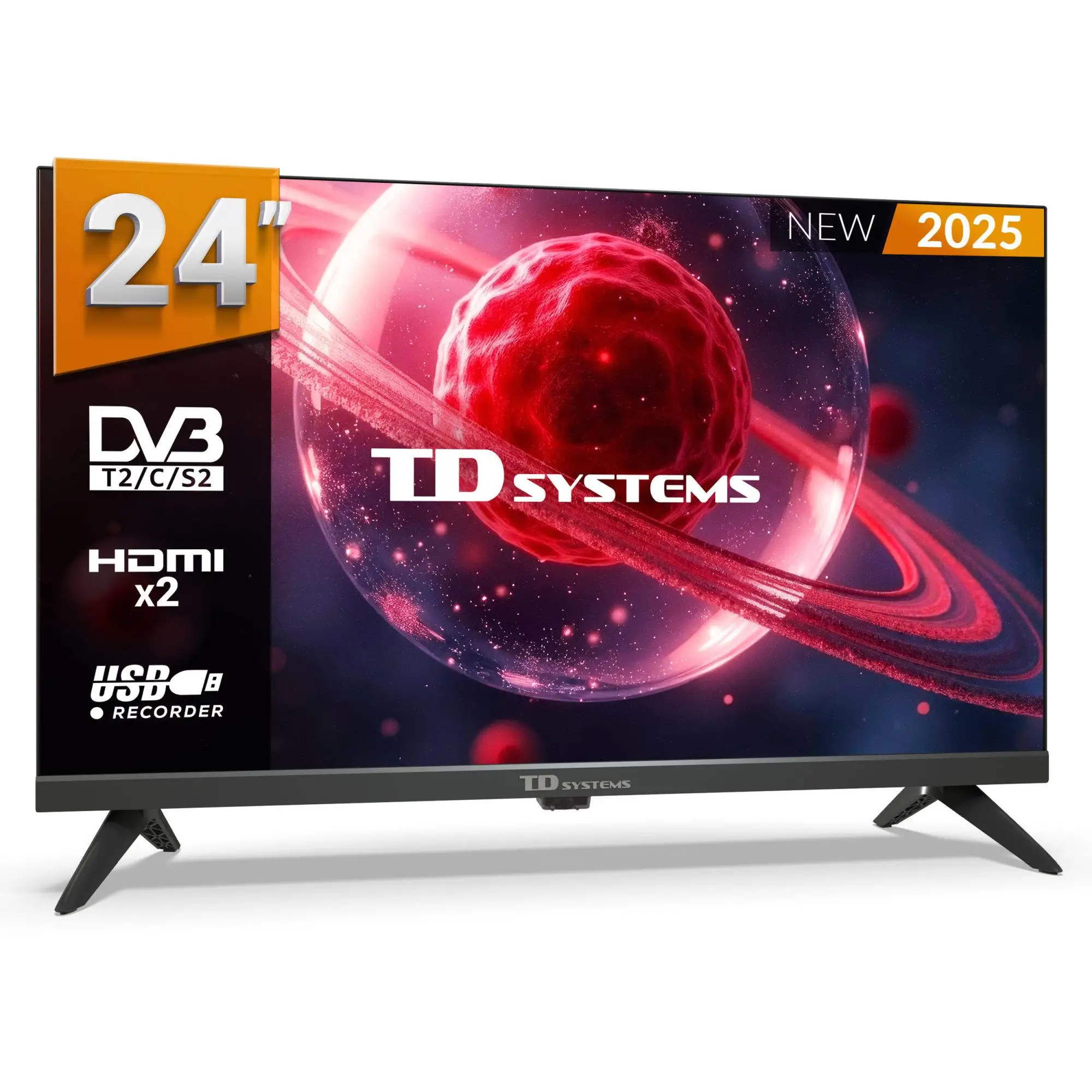 Televisor 24 Pulgadas HD No Smart TV, USB Grabador reproductor, Sintonizador digital DVB-T2/C/S2 - TD Systems PRIME24K21H