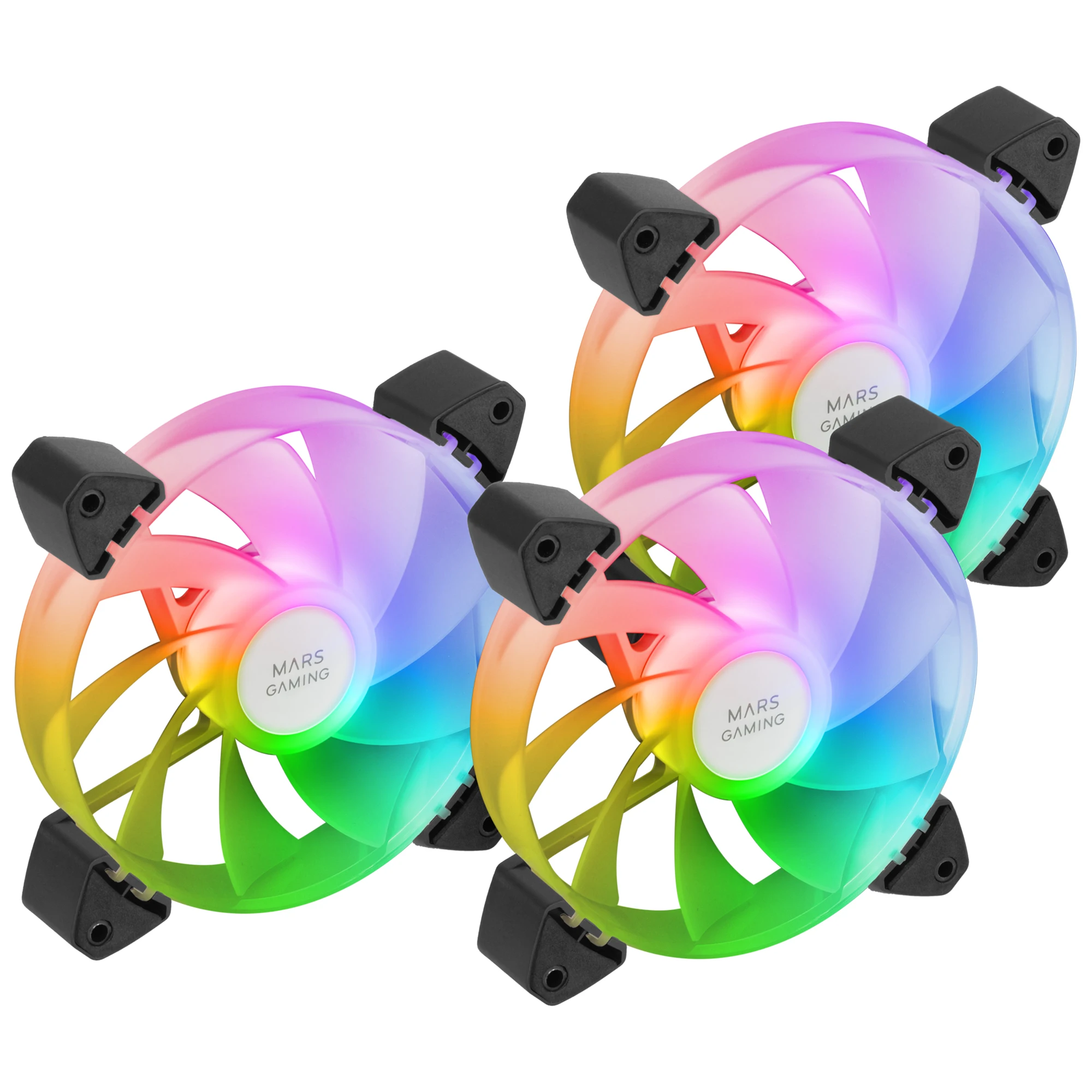 Mars Gaming MF-3AR, Kit 3x Ventiladores 120mm FDB, Aspas Invertidas, Iluminación ARGB 360° Sin Marco, Iluminación Anillo Completa, Ventiladores PC con Compatibilidad Total ARGB, Doble Conector, Kit 3x Ventiladores PC Negros o Blancos