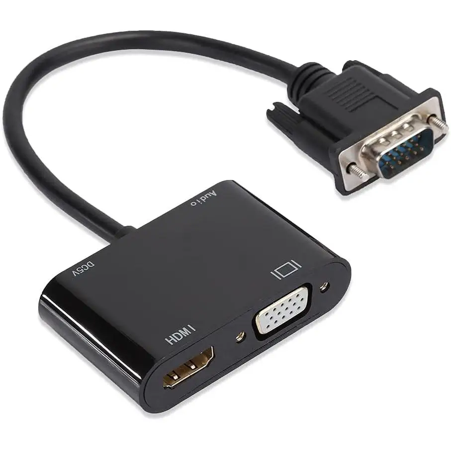 FGNS Adaptador VGA a HDMI, Adaptador VGA Macho a 1080P HDMI hembra + VGA hembra Converter con Audio estéreo de 3,5 mm, Dongle para TV, computadora, computadora portátil, Monitor, proyector