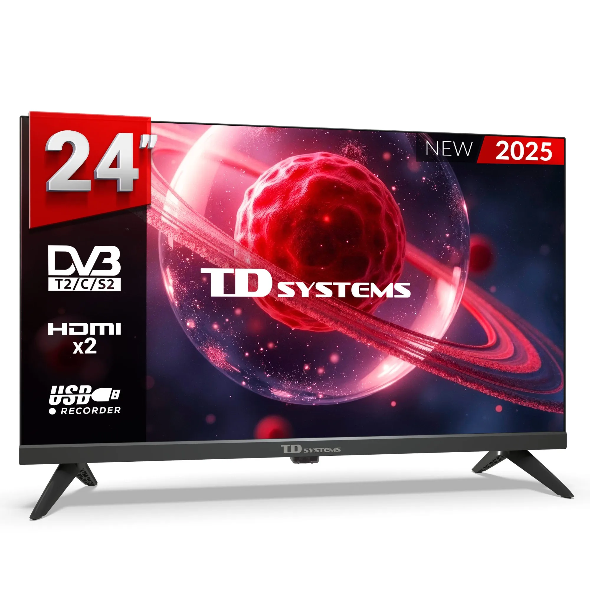Televisor 24 Pulgadas HD No Smart TV, USB Grabador reproductor, Sintonizador digital DVB-T2/C/S2 - TD Systems M24K21H