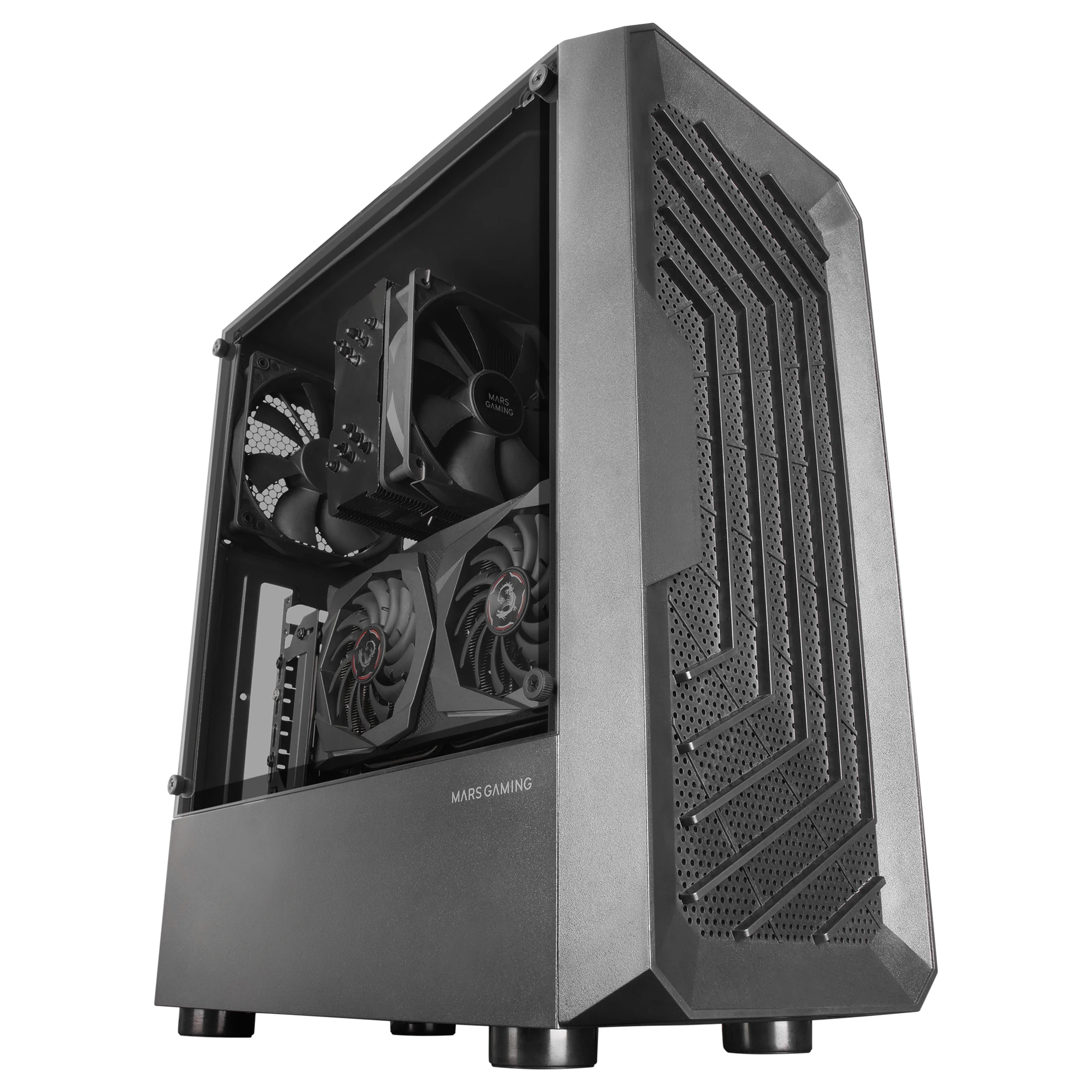 Mars Gaming MC-2000, Caja Semitorre ATX, Ventana Lateral Completa, Diseño Frontal Mesh, 1x Ventilador Ultra-silencioso FDB 120mm, Diseño de Cámara Dual, Negro