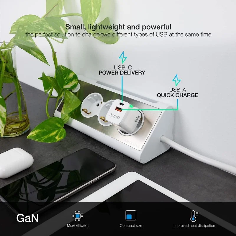 Tooq tqwc-ganqcpd30wt dual wall charger usb-c/usb 2.0 30w white - imagen 3