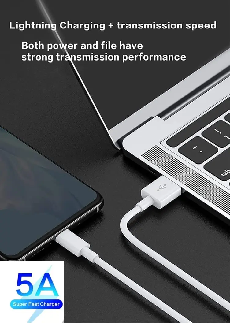 Cable USB a USB C 60W Color Blanco Carga Rápida 20V/5A, Compatible con MacBook Pro Air, iPad Air 2022, Samsung Galaxy, Xiaomi Huawei P50 Móviles Tablets Consolas (1 Metro) - imagen 3