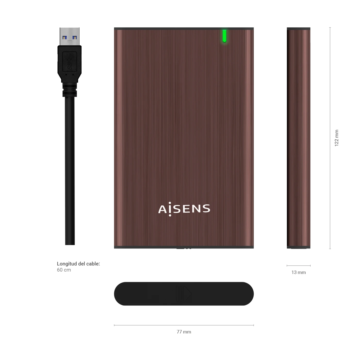 AISENS Caja Externa 2.5" ASE-2525BWN 9.5 mm SATA A USB 3.0/USB 3.1 Gen1, Marron - imagen 4