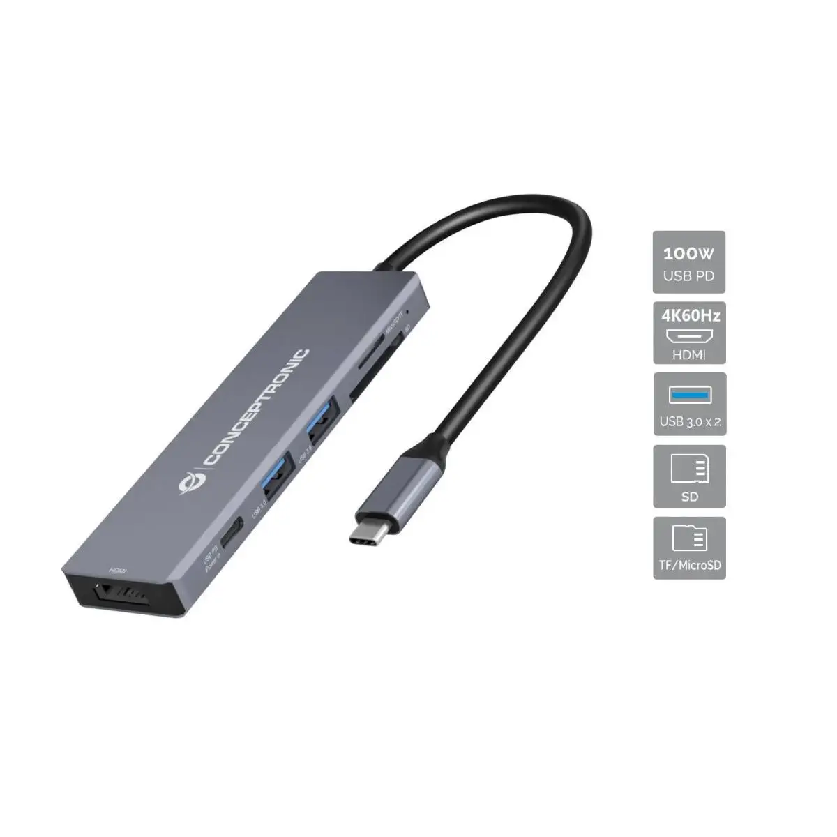 Conceptronic DONN23G base para portátil y replicador de puertos Alámbrico USB 3.2 Gen 1 (3.1 Gen 1) Type-C Gris - imagen 2