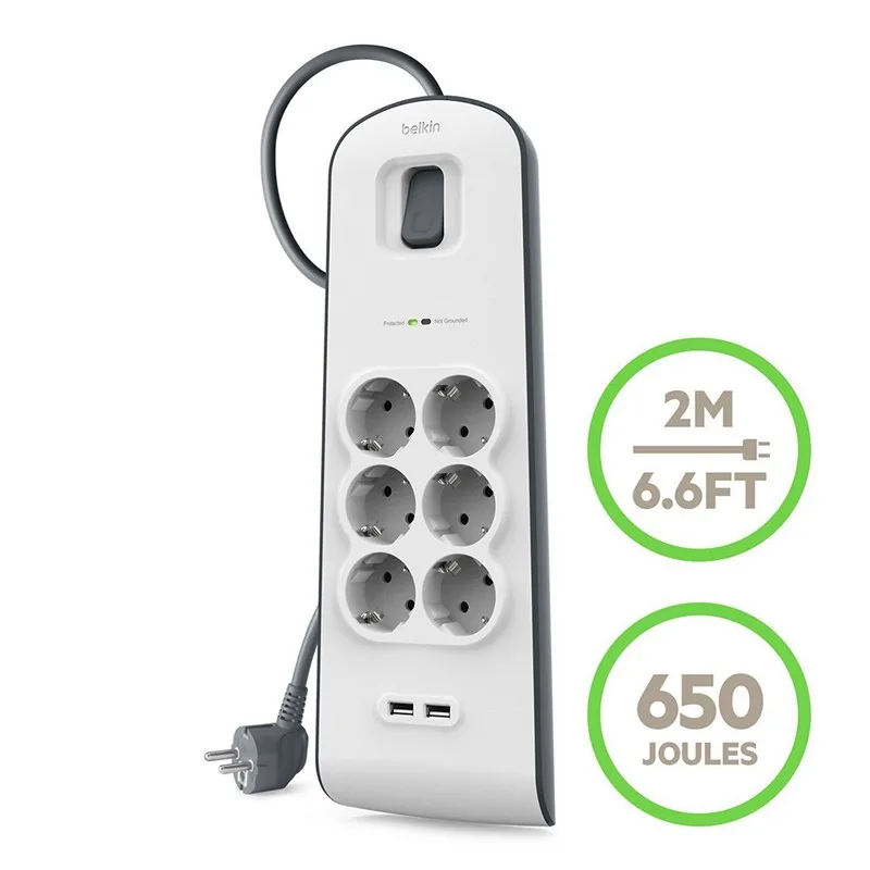 Belkin BSV604VF2M Regleta 6 Tomas   2 USB con Protección - imagen 3