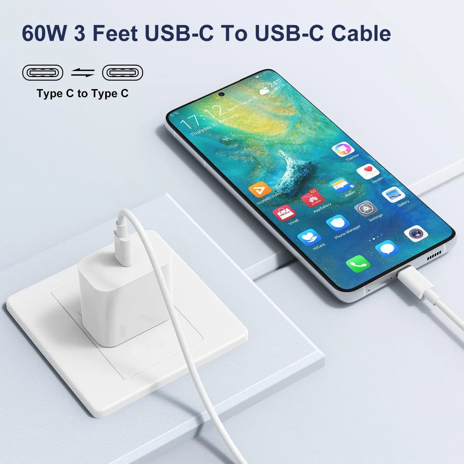 FGNS 25W Cargador de Carga Rapida con Cable USB C a USB C 1m  para tablet y movil. Cargador de Carga Rapida para iPhone 15/16/17, iPad Pro , Samsung, huawei  y otros dispositivos de tipo C, 25W Cargador Rapido Enchufe Tipo C con Cable  60W, 5A 1m - imagen 3