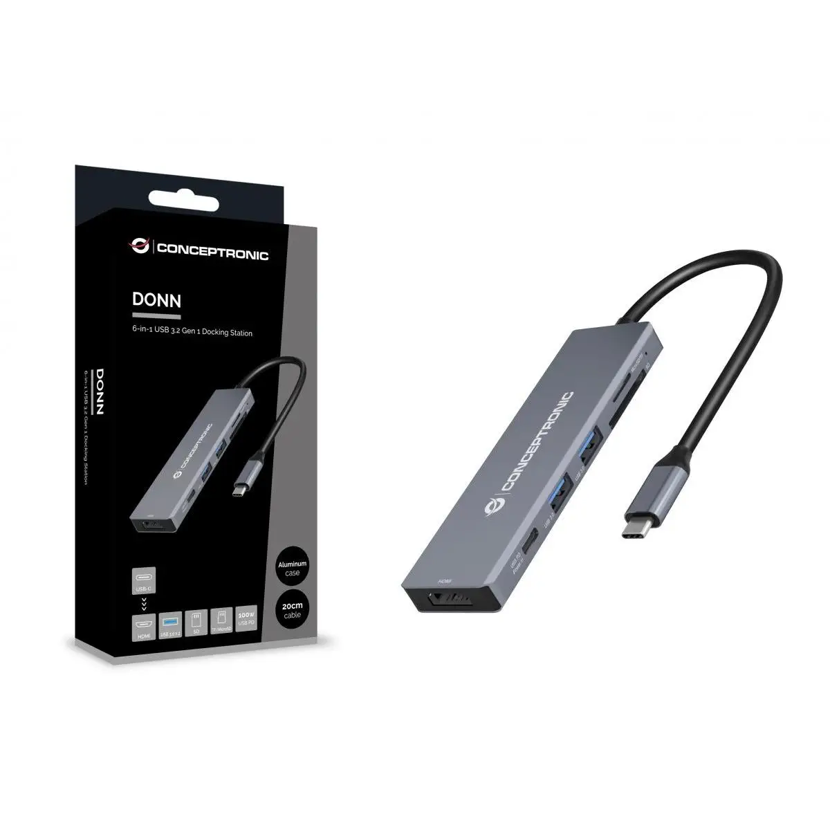 Conceptronic DONN23G base para portátil y replicador de puertos Alámbrico USB 3.2 Gen 1 (3.1 Gen 1) Type-C Gris - imagen 4