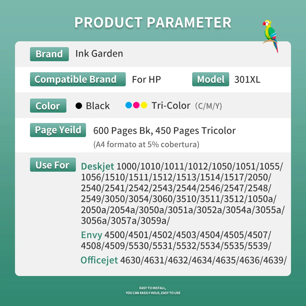 Cartucho de tinta 301 remanufacturado para impresora HP 301XL HP301 XL Compatible Deskjet 1000 1010 1011 1012 1050 1051 1055 1056 1050a - imagen 2