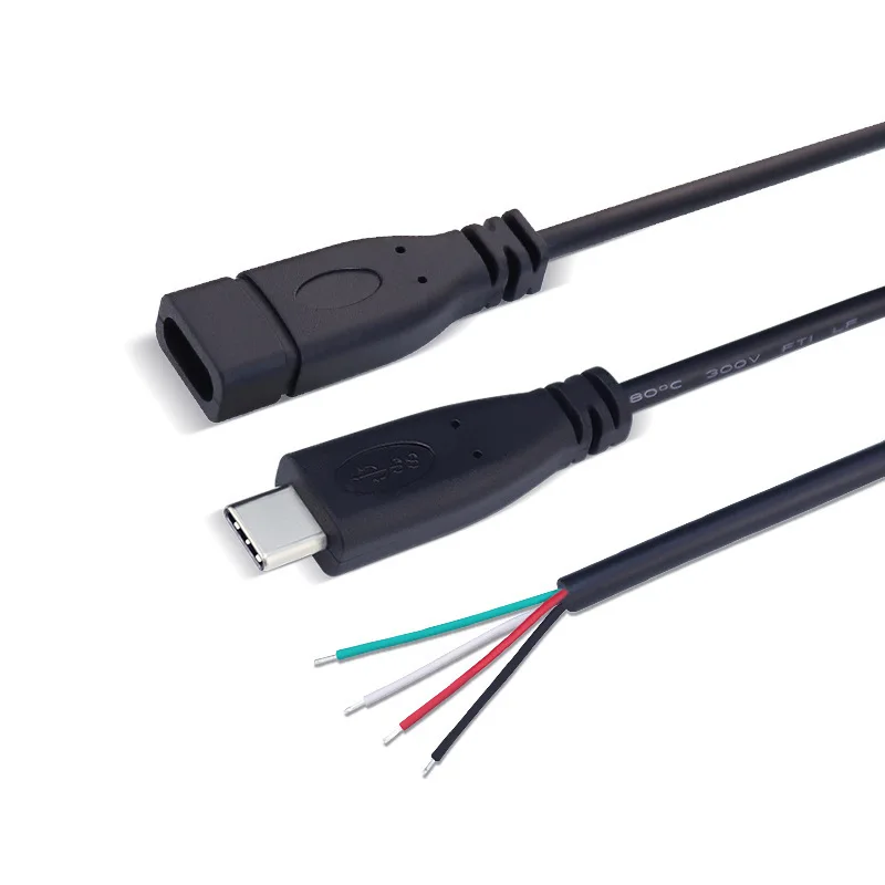Cable de reparación tipo USB-C, Cable de 2 pines y 4 pines, USB 2,0, macho, hembra, tipo C, extensión de enchufe, Conector de cargador de soldadura para Huawei y Xiaomi - imagen 2