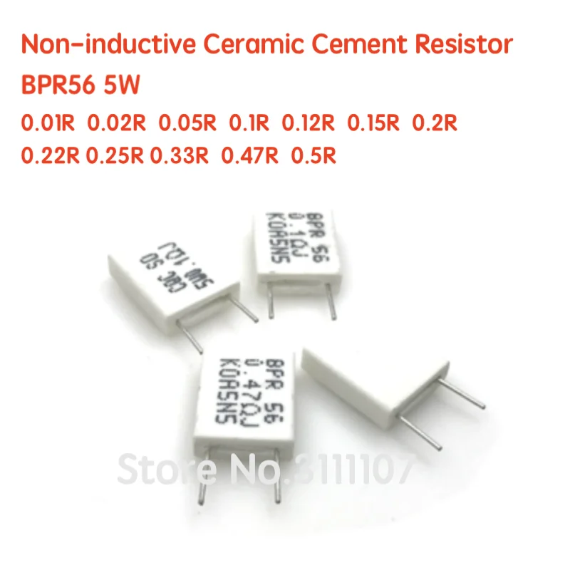 Resistor de cemento cerámico no inductivo BPR56 5W 0,01r 0,1 0,15 0,22 0,25 0,5ohm 0,1r 0,15r 0,22r 0,25r 0,33r 0,5r 10 unids/lote