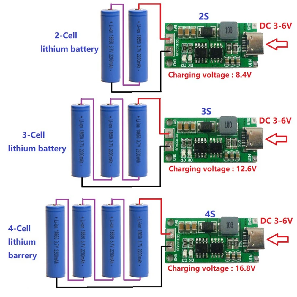 Módulo de carga de polímero de iones de litio multicelda, 2S, 3S, 4S, tipo C a 8,4 V, 12,6 V, 16,8 V, 7,4 V, 11,1 V, 14,8 - imagen 4