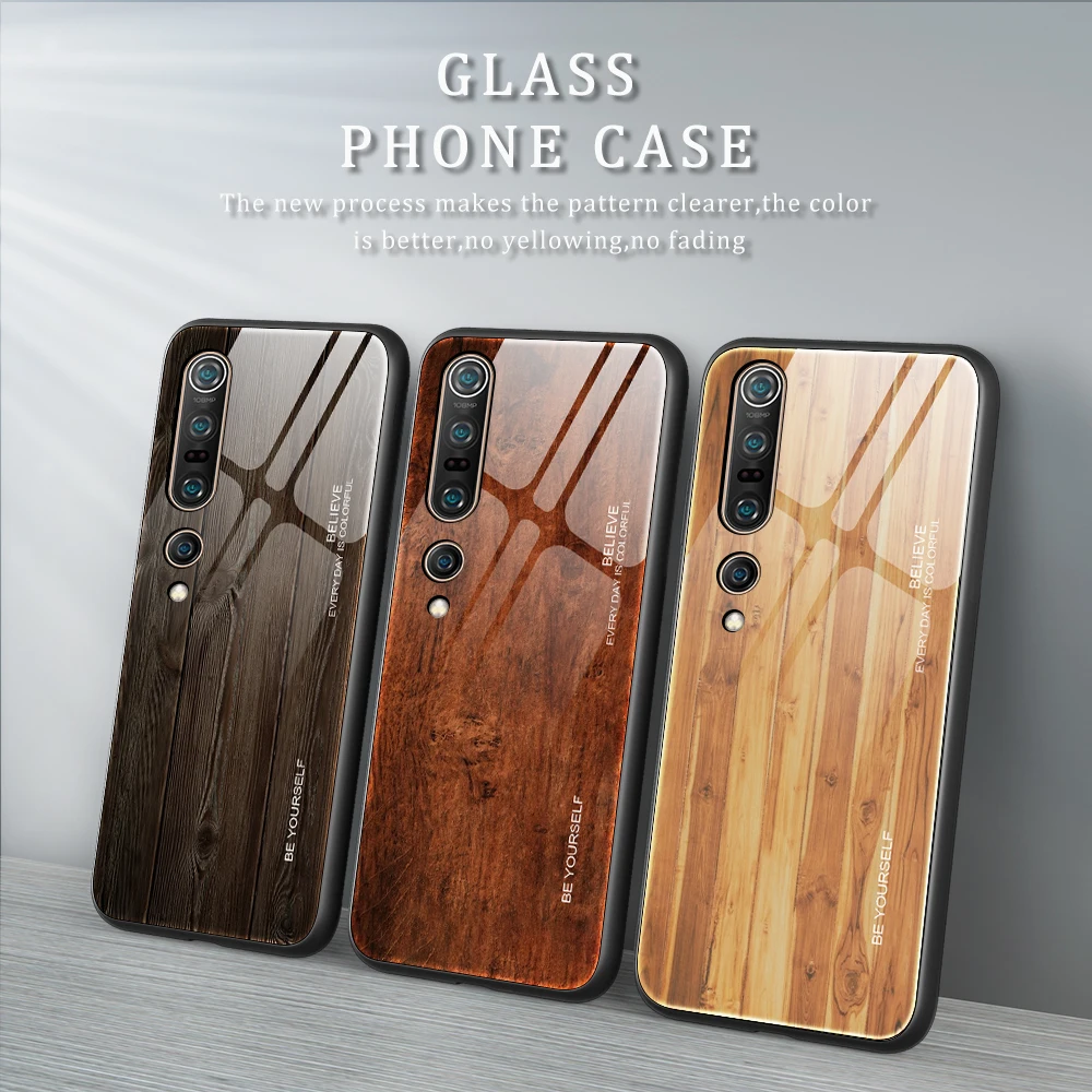 Funda de vidrio templado para Xiaomi Mi Note 10 Pro, carcasa trasera de grano de madera para xiaomi Mi 9T Pro 9se Mi9 Lite A3 cc9 pro A2 - imagen 2