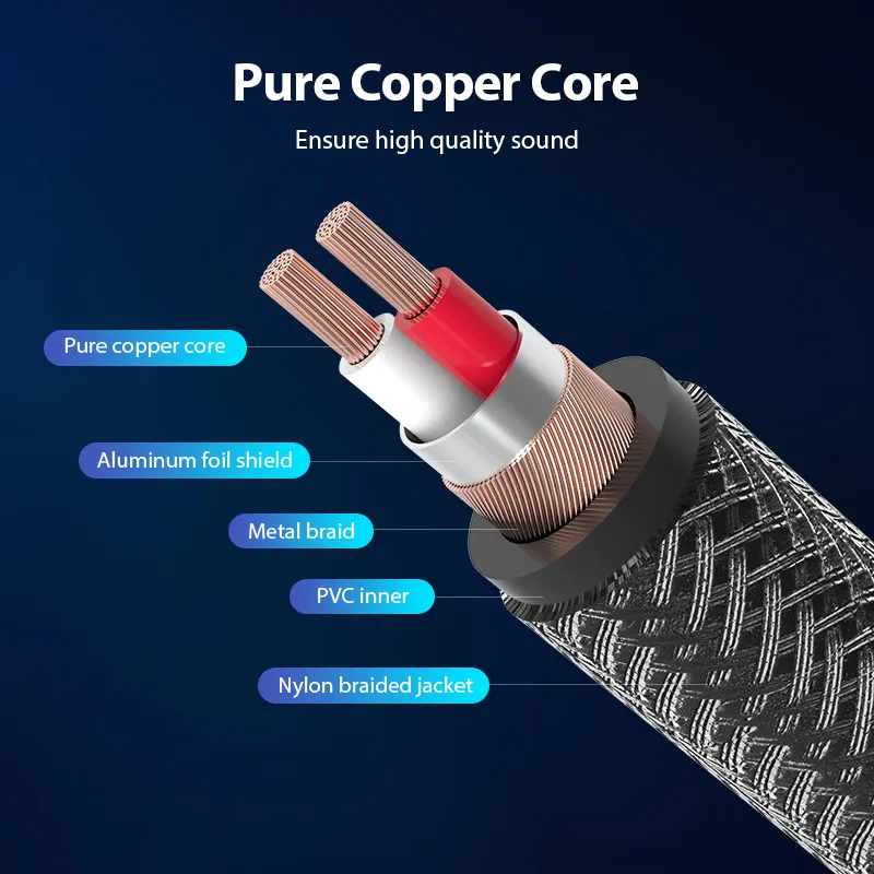 Cable auxiliar adaptador de 3,5mm a 6,35mm para mezclador, amplificador, reproductor de CD, altavoz, chapado en oro, Jack 3,5 a Jack 6,5, Cable de Audio macho de 5m y 10m - imagen 2