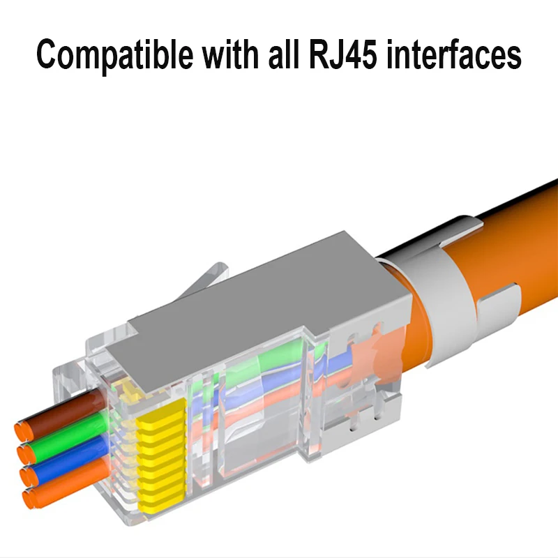 Conector 50U CAT7 RJ45 chapado en oro Cat6A blindado FTP 8P8C paso de engarzado a través del Cable de red enchufe de perforación accesorio de computadora - imagen 3