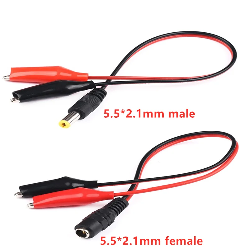 Clip de cocodrilo a macho o hembra, adaptador de enchufe de conector de alimentación CC, cable de 25CM, 12V CC, 5,5x2,1mm, cables de prueba de cocodrilo, 1 ud.