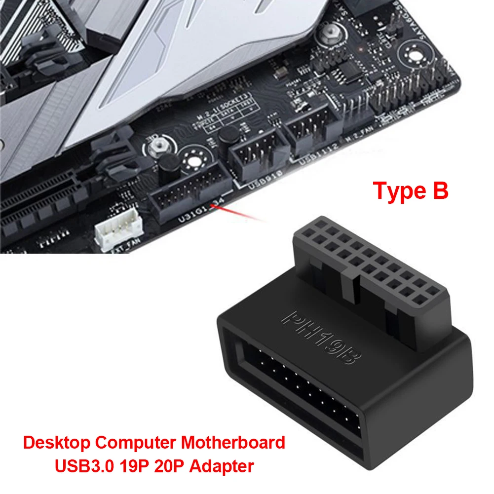 Adaptador de cabezal de placa base de ordenador, convertidor enchufable de alta velocidad para PC de escritorio, USB 3,0, 19P, 20P, 90 grados - imagen 3