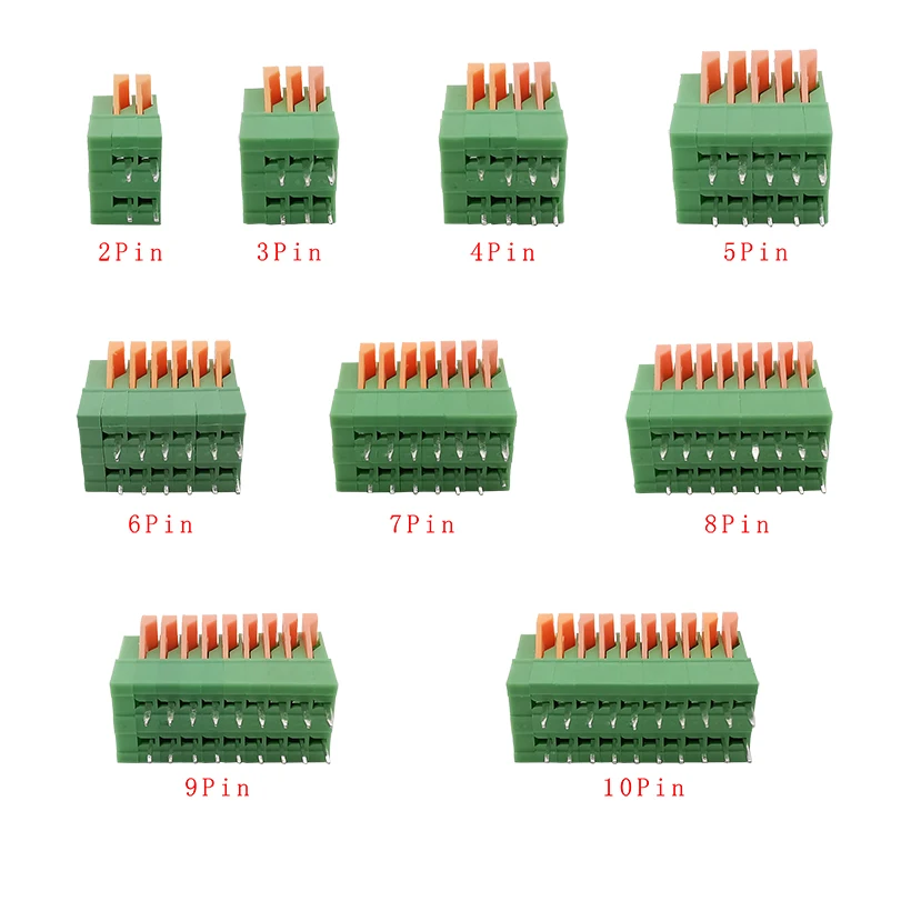 KF141V KF141R bloque de terminales sin tornillos con resorte de empuje de paso de 2,54mm conector PCB recto/doblado de pie 1/2/3/4/5/6/7/8/9/10 pines - imagen 3