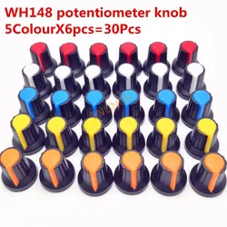 30 Uds. Tapa de perilla de potenciómetro WH148 de 5 colores (núcleo de cobre) 15X17mm 6mm agujero del eje AG2 amarillo naranja azul blanco rojo 5 colores * 6 uds = 30 Uds