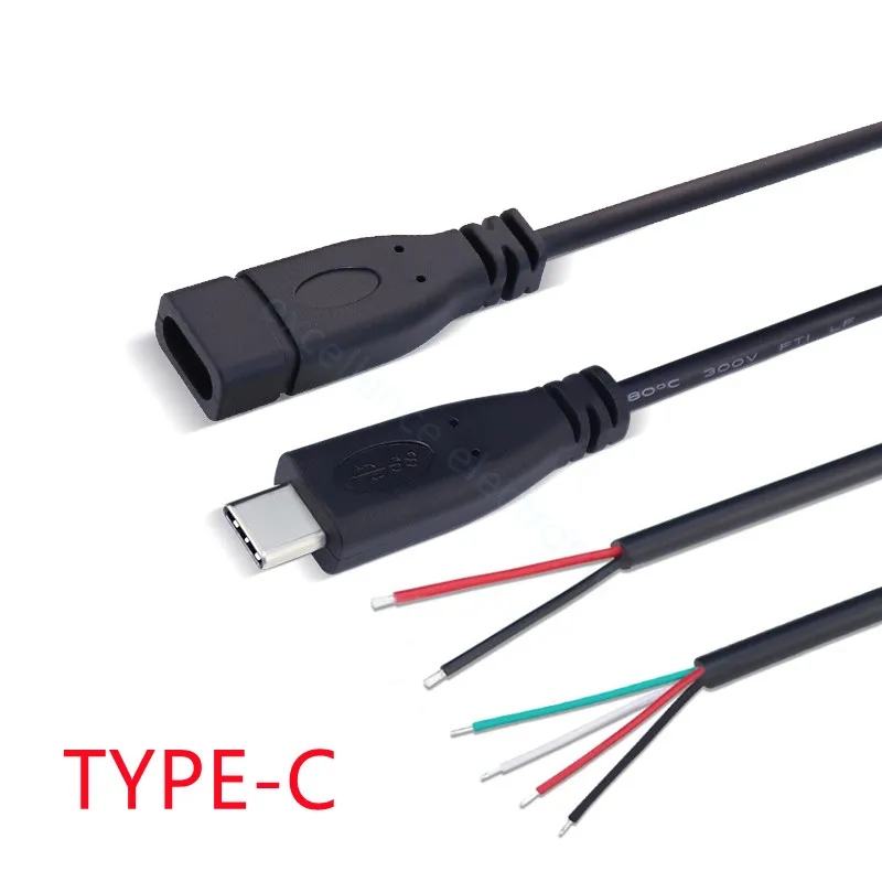 Cable USB 2.0 Tipo C Reparación Bricolaje Conector Macho Hembra 25cm 2 Pines 4 Pines Tipo C Tipo Soldadura USB-C Cargador 1 Unidad - Vista principal del producto