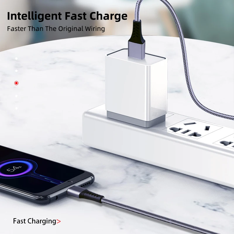 AUFU-Cable Micro USB trenzado de 1m/2m, Cargador USB de sincronización de datos para Samsung S7, HTC, LG, Huawei, Xiaomi, Cables de carga para teléfono Android - imagen 4