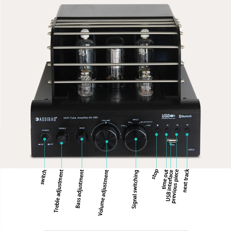 AMPLIFICADOR DE TUBO DE 35W x 2, 220V, HIFI, 5 tubos, AV380, Bluetooth, disco U, reproducción sin pérdidas, potencia de Audio, Clase A - imagen 5