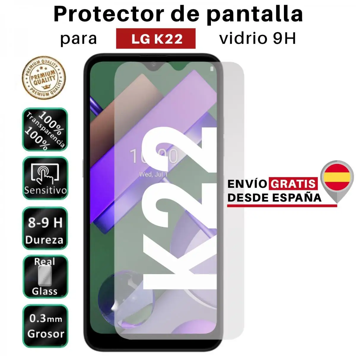 Protector de Pantalla para LG K22 Cristal Templado Vidrio 9H Premium