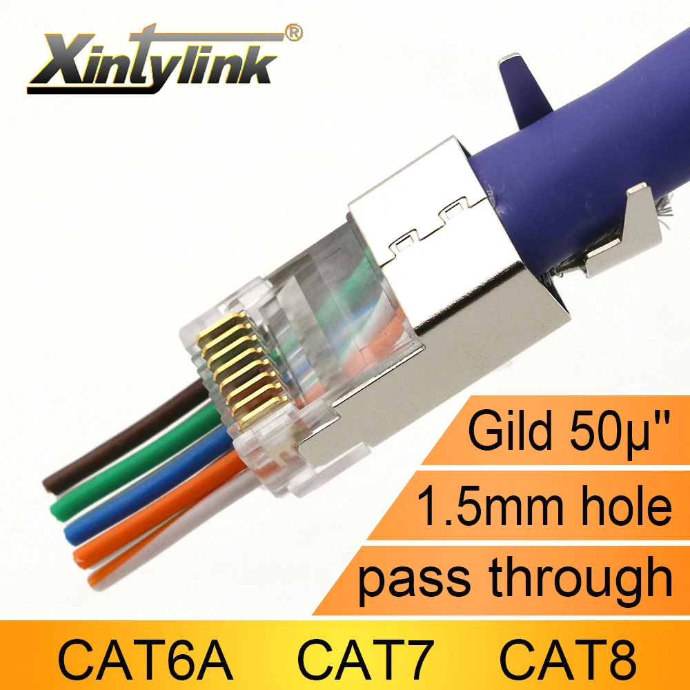 Xintylink Conector Cable Ethernet CAT8 CAT7 CAT6A RJ45 50U RJ 45 Red SFTP Blindado Agujero Paso 1.5mm Nuevo - Vista principal del producto