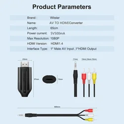 Conversor RCA/AV a HDMI Full HD 1080p para TV y proyector