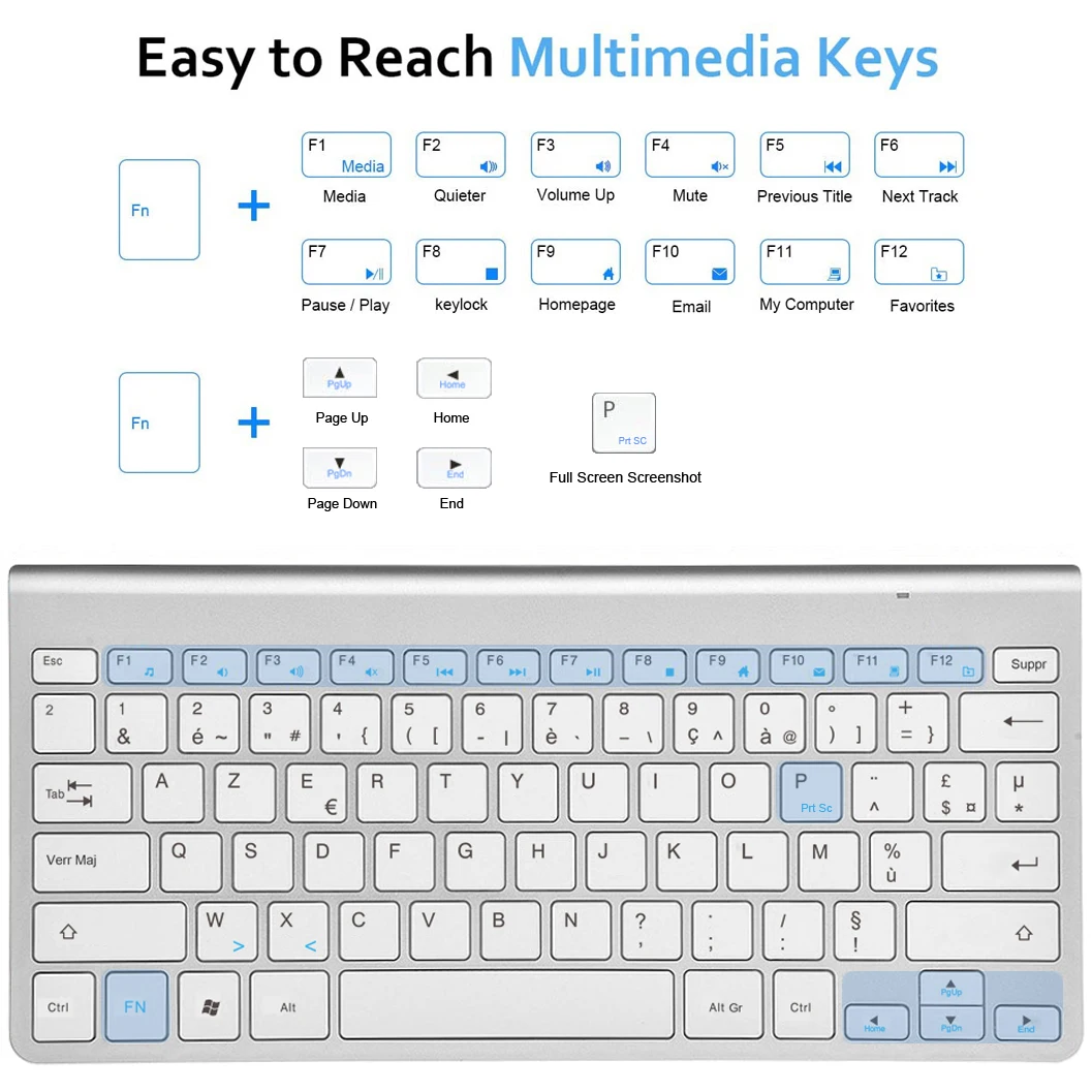 Teclado inalámbrico AZERTY francés, ratón, teclado Multimedia ultradelgado, Combo de ratón de poco ruido para ordenador portátil, escritorio, Windows 7 10 11 - imagen 2