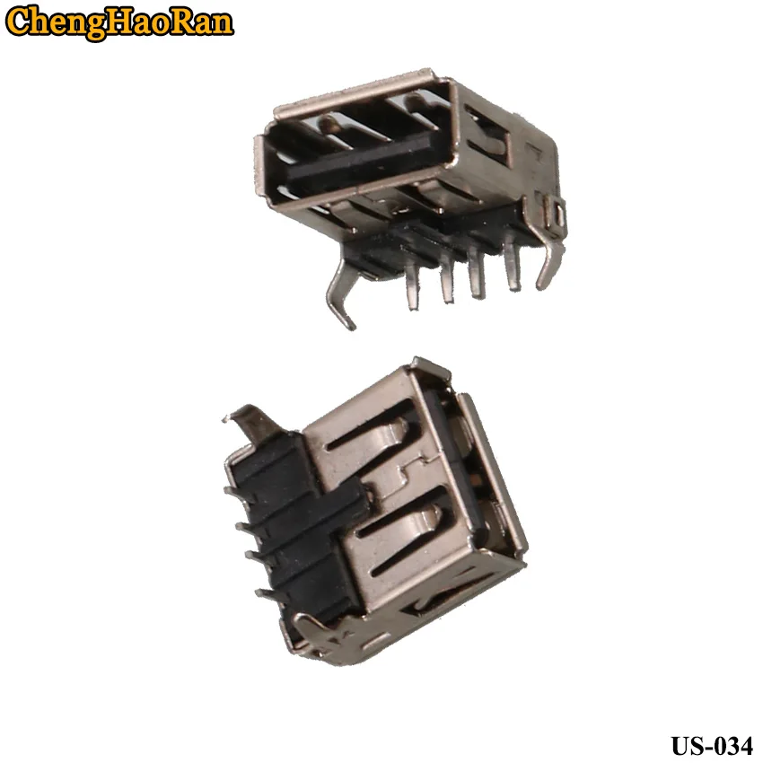 ChengHaoRan-Puerto de datos de 90 grados, engarzado hembra de goma negra, USB hembra, AF, Pin doblado Horizontal, tipo A, 2 unids/lote - imagen 5