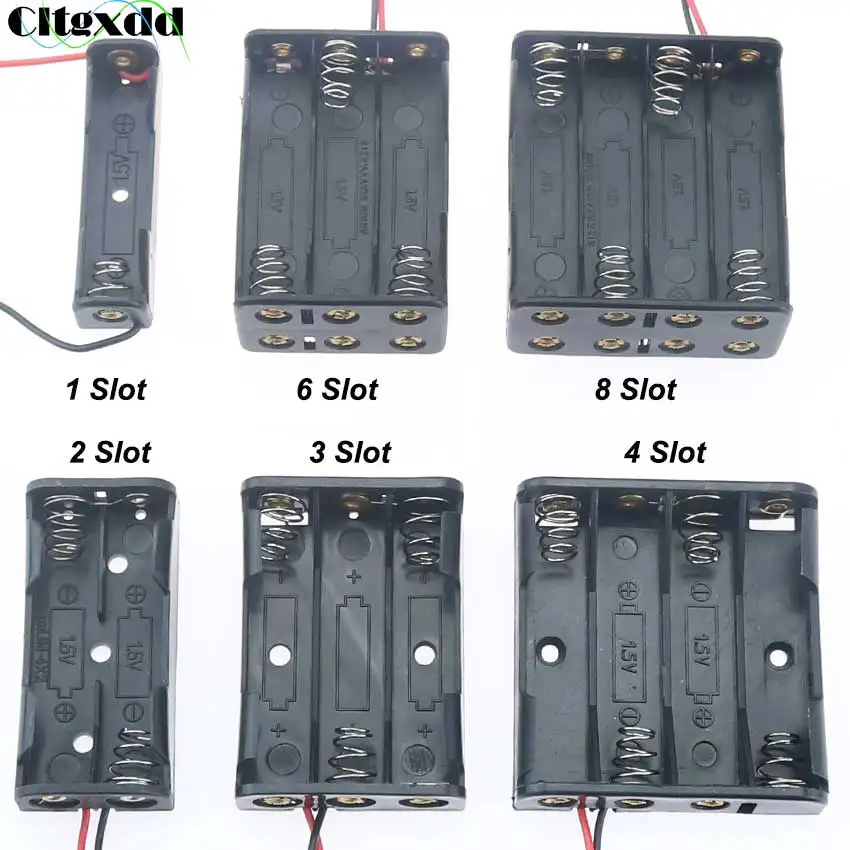 Cltgxdd funda de soporte de batería, Clip de resorte de doble cara con cable de plomo trasero, caja de batería de plástico, AAA, 15V, 1, 2, 3, 4, 6, 8 ranuras, 1 pieza
