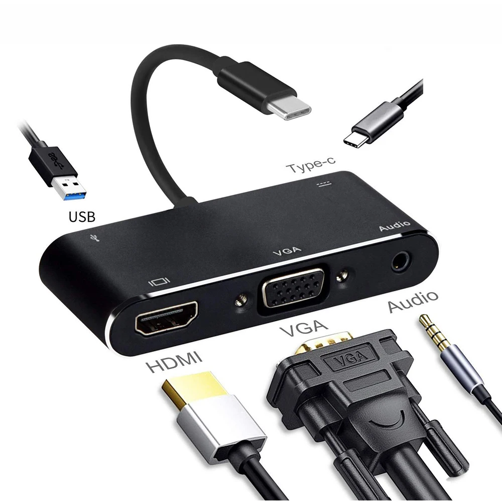 Hub USB-C HDMI VGA MacBook Pro – 5 Puertos USB 3.0 Audio