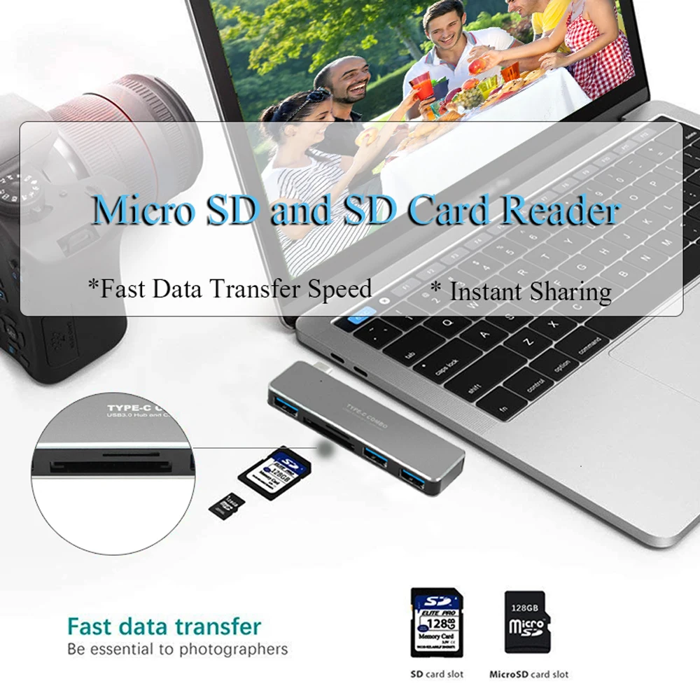 Hub Usb 3,1 a USB 3,0, lector de tarjetas SD de alta velocidad, Mini 5 en 1, divisor tipo C para ipad, Macbook, PC, portátil, tableta, accesorios - imagen 2