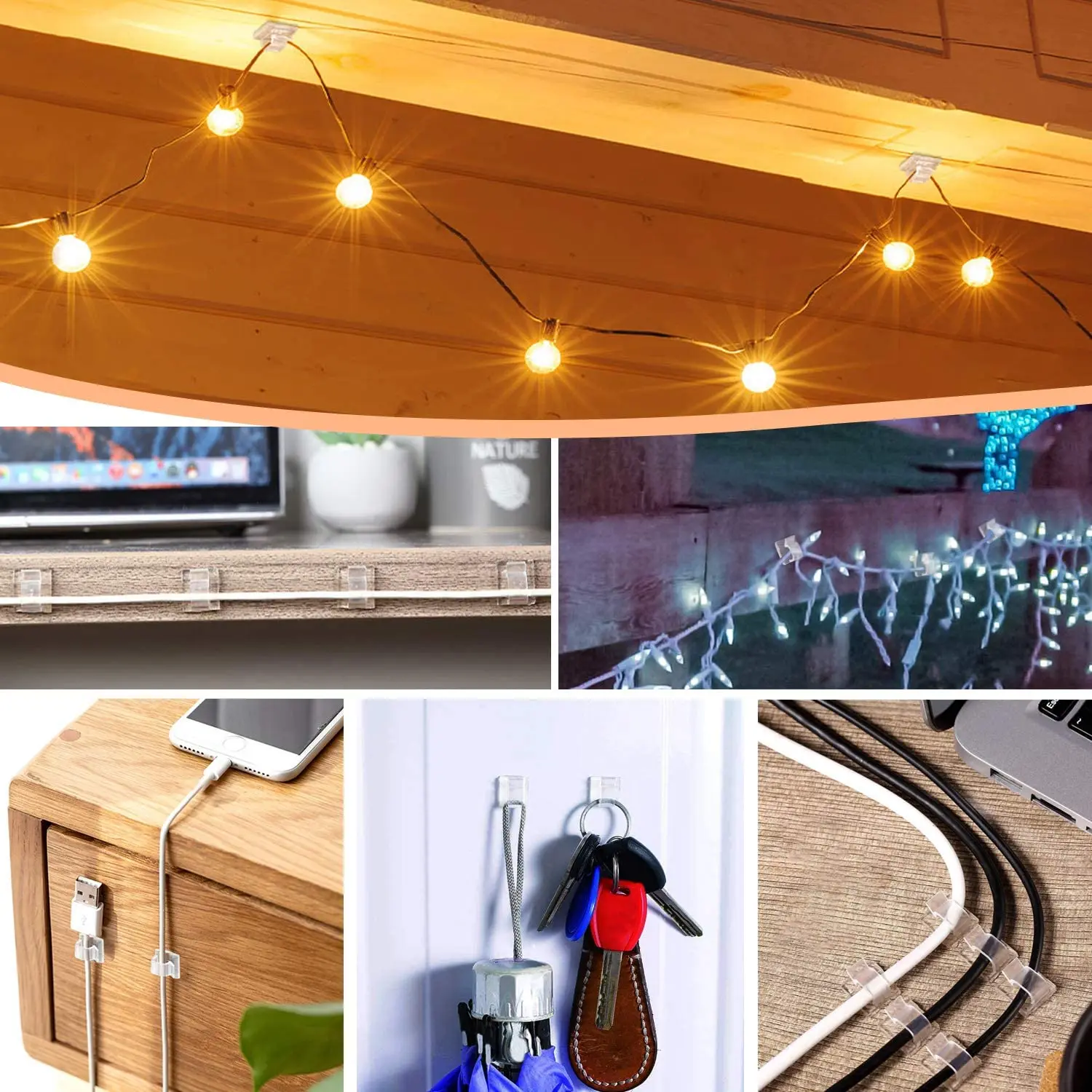 Clips organizadores de cables, gestión de cables, soporte para cables, carga USB, línea de datos, bobinadora, gancho montado en la pared, 10/50 Uds. - imagen 5