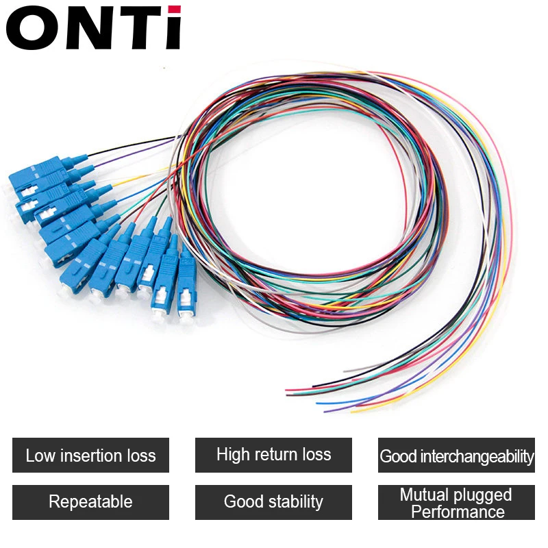 ONTi-Cable de conexión de fibra óptica, coleta, LC, UPC, coleta, SM(9/125), 1m de fanout, 12 colores, SC APC, UPC, simplex - imagen 2